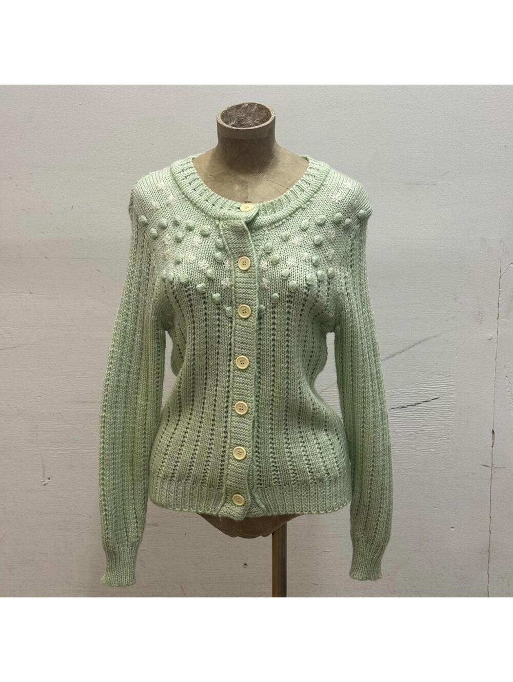 Vintage 70s Broadway Costume Mint "C’est Joli" Bobble Knit Cardigan